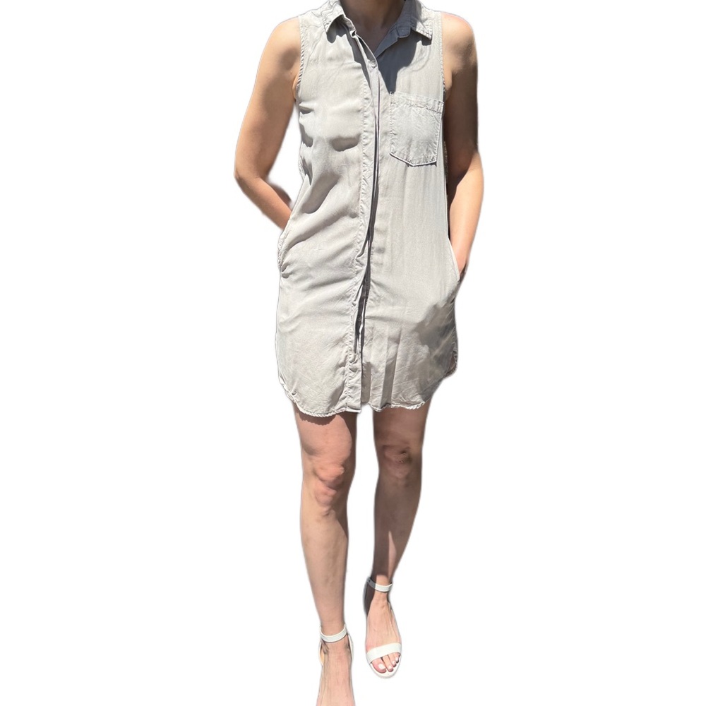 Thread and Supply size small Button up dress beige tan silver
